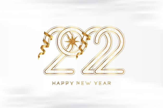 Biglietto di auguri per felice anno nuovo con segno dorato 2022 su sfondo bianco. illustrazione vettoriale piatto eps10.