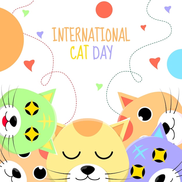 greeting card international cat day design template many cats sparkling eyes flat color modern