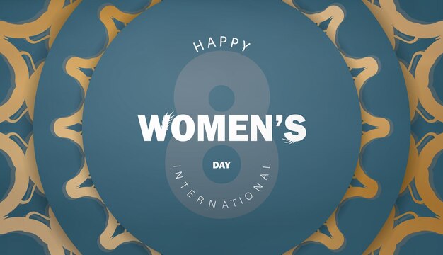 ヴィンテージゴールド柄のブルーのグリーティングカード国際女性の日