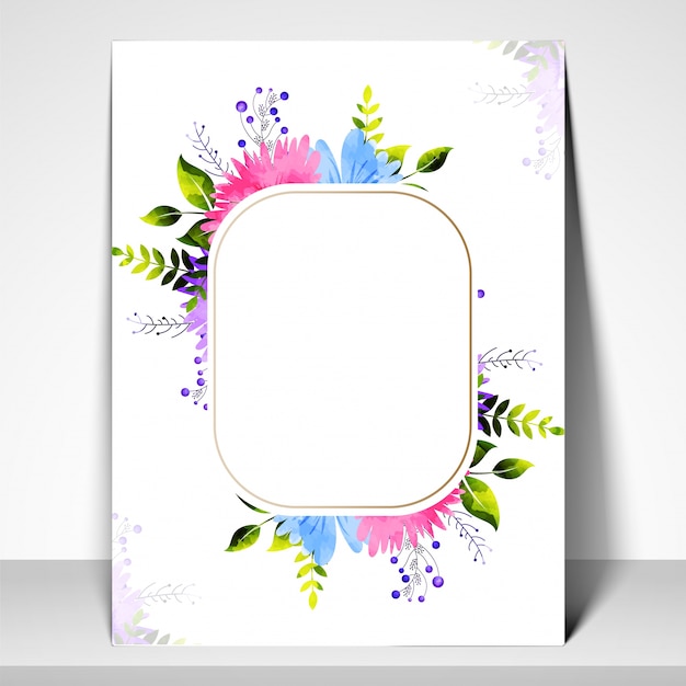 Greeting card or invitation card with colorful flowers.