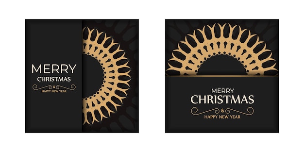 Greeting card Merry Christmas and Happy New Year black color with vintage orange ornament