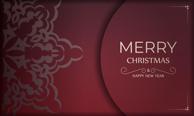 Greeting card Merry Christmas and Happy New Year Red color with luxury pattern