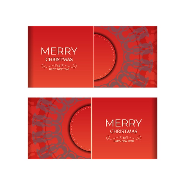 Vector greeting card merry christmas red color with luxurious burgundy pattern