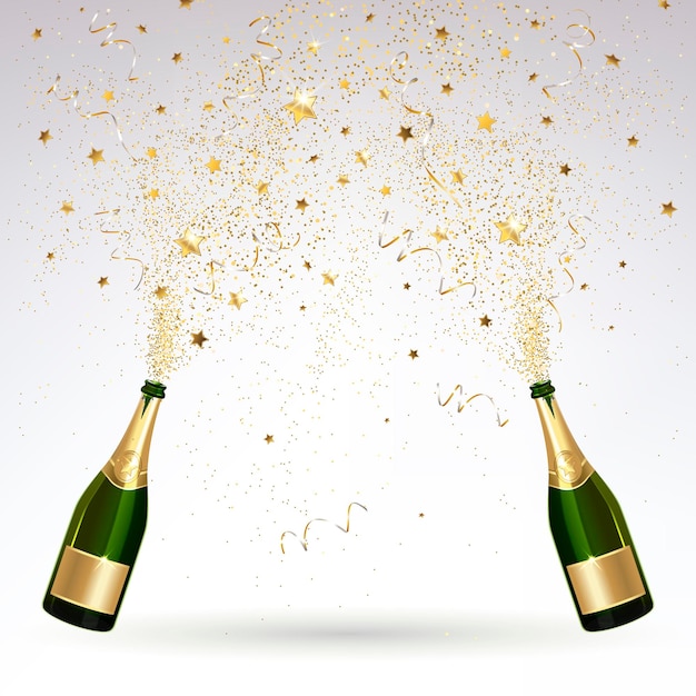 Greeting Card met Champagne en Gouden Confetti Salute