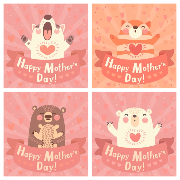 Greeting card for mom with cute animals.