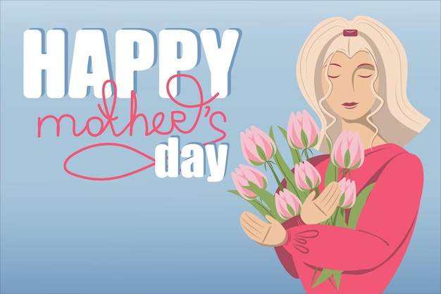 greeting card for mothers day postcards with a girl and flowers in hands womens holiday