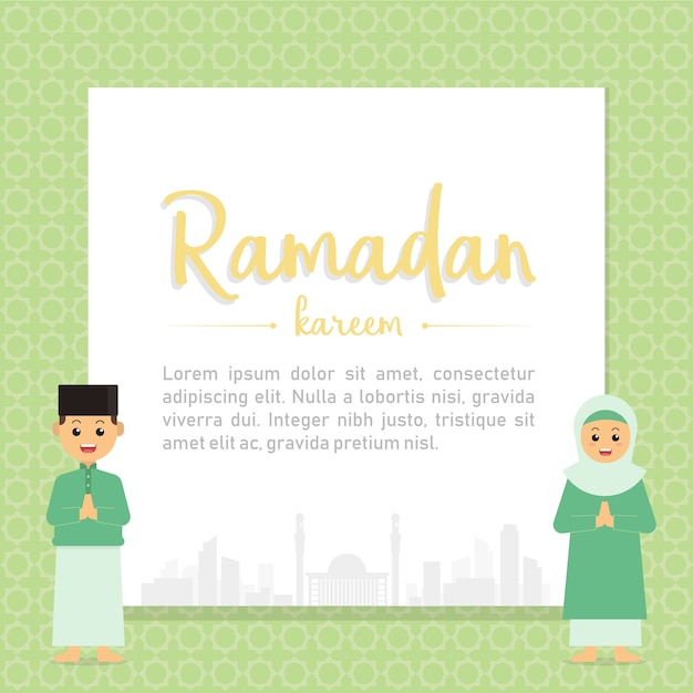 Vector greeting card muslim brother sister ramadan kareem