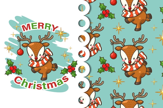 Greeting card and pattern deer christmas cartoon