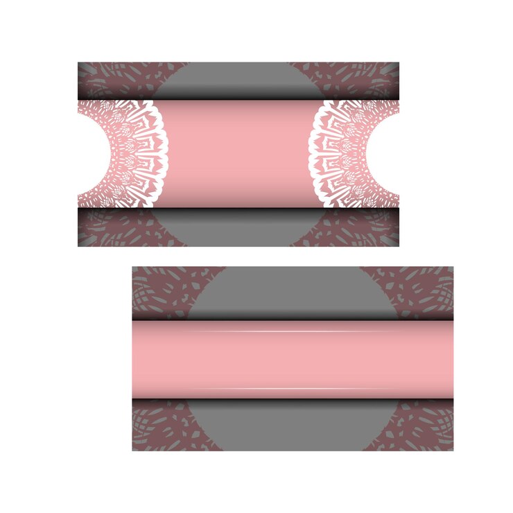 Vector greeting card in pink with greek white ornaments ready for printing.