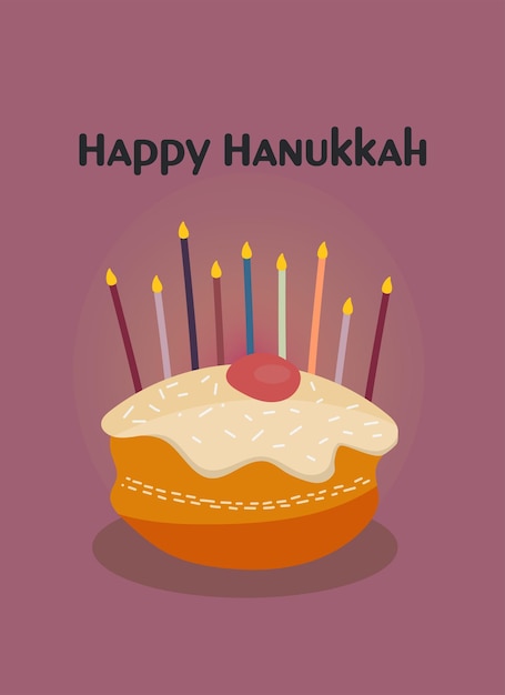 Modello di biglietto di auguri o cartolina con scritte happy hanukkah e simboli e attributi di vacanza