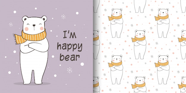 Greeting card and seamless pattern polar bear