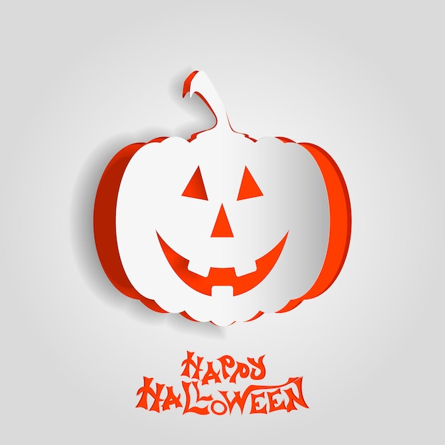 Greeting card or social media banner of a Halloween pumpkin on cut out paper. Happy Halloween