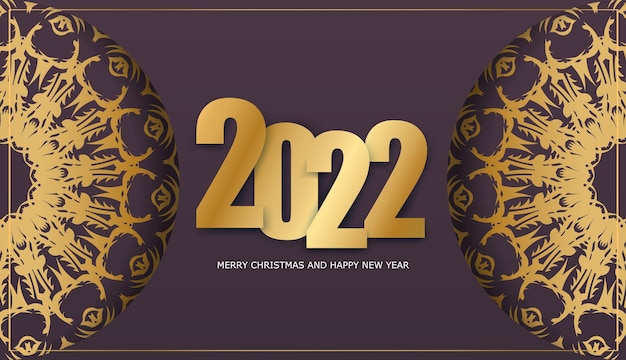 Greeting card template 2022 happy new year burgundy color with luxury gold ornament