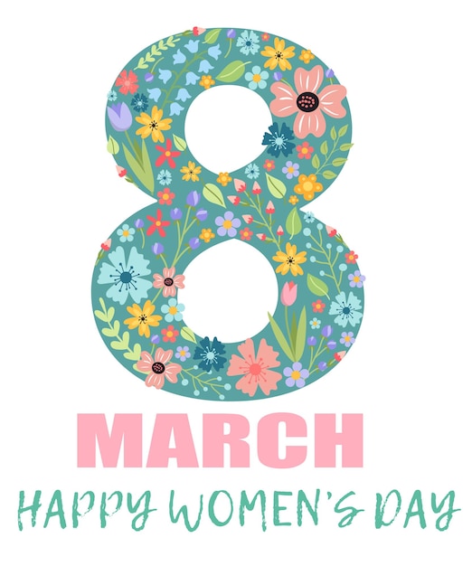 greeting card template for 8 March floral ornament international womens day