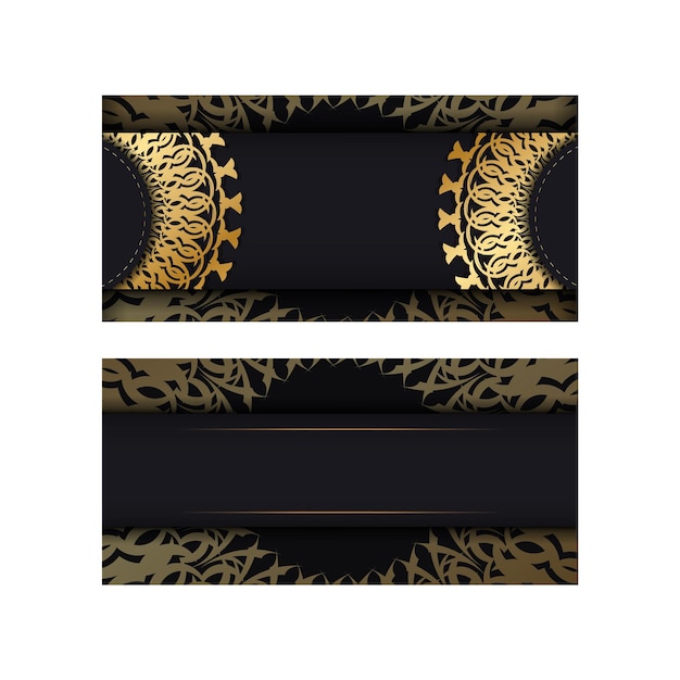 Greeting card template in black color with golden greek pattern