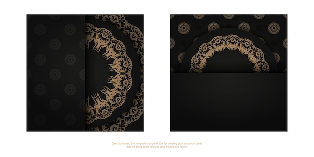 Greeting card template in black with brown vintage pattern