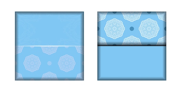 타이포그래피를 위해 준비된 그리스 흰색 장식품이 있는 파란색 인사말 카드 템플릿.