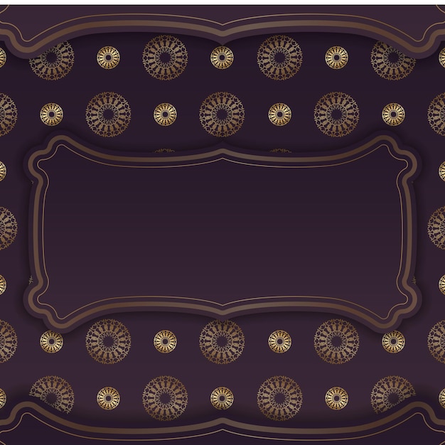 Greeting card template in burgundy color with Greek gold pattern for your brand.