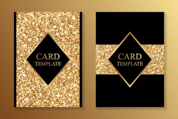 ベクトル 金色の輝きと黒の背景を持つグリーティング カード テンプレート デザイン