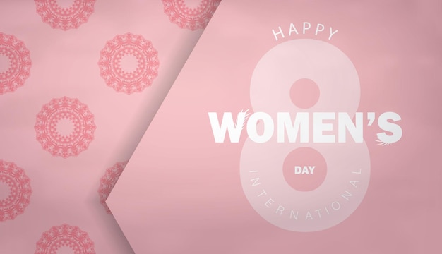 Greeting card template international womens day pink color with luxury ornament