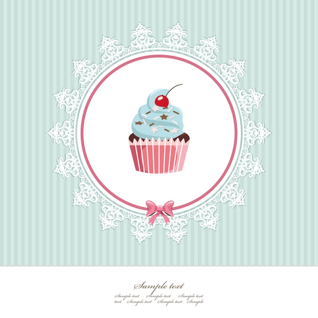 Vector greeting card template with cupcake.