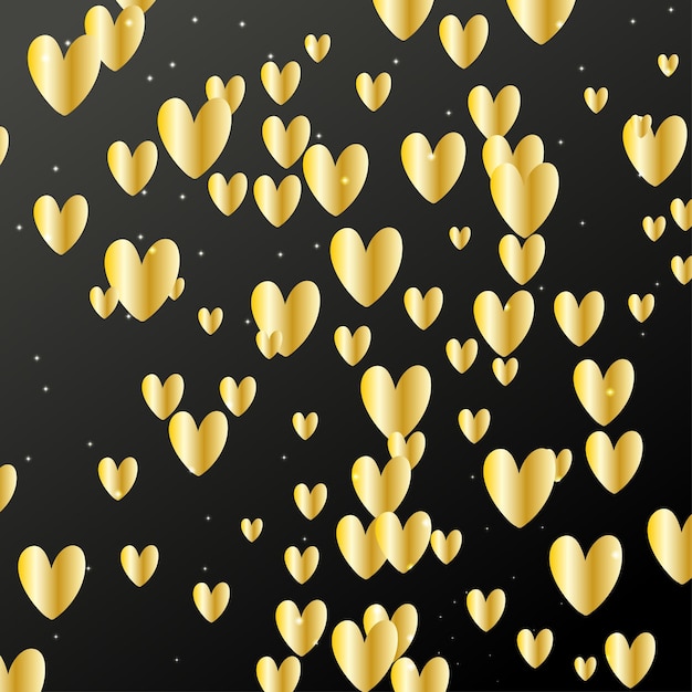 Greeting card for valentines day with golden hand drawn hearts on black