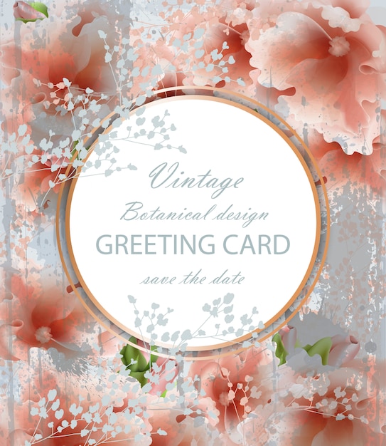 Vector greeting card with beautiful delicate pink flowers