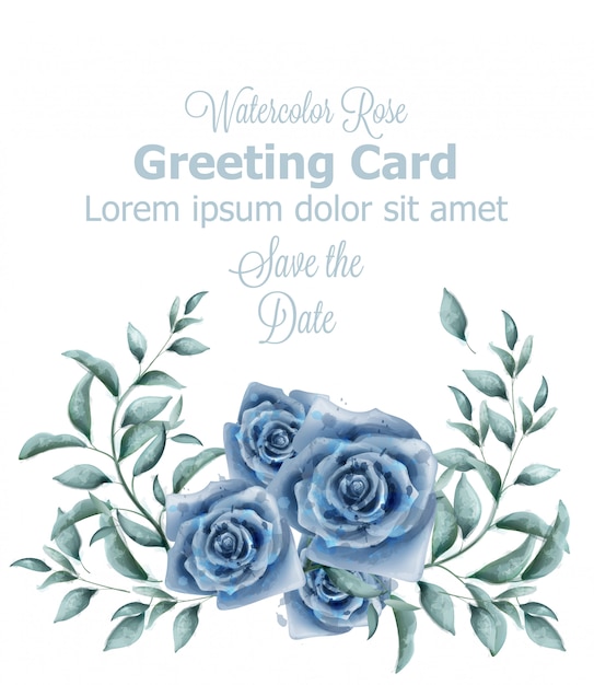 Greeting card with blue roses watercolor