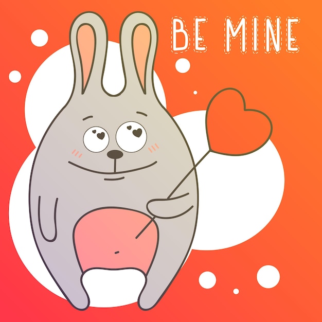 Greeting card with a bunny in love. Valentine's Day. Be mine. Vector illustration.