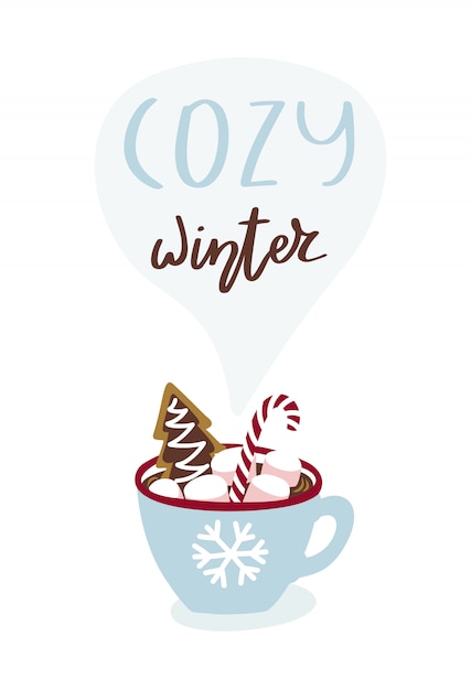 Greeting card with cup of hot chocolate