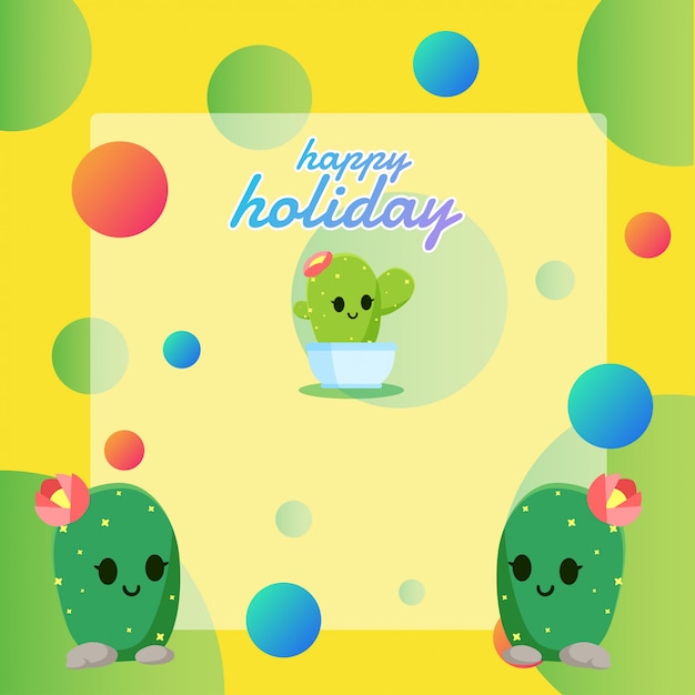 Greeting card with cute cactus illustration