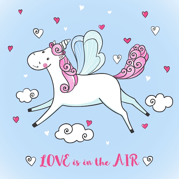 Greeting card with cute unicorn.