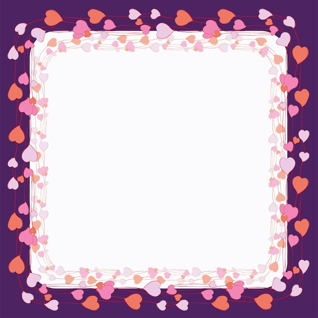 Vector greeting card with decorative border from drawn heart shapes