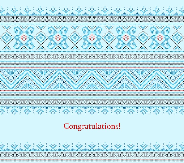 Greeting card with ethnic cross ornament pattern in different colors