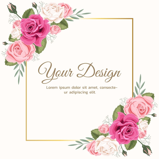 Greeting card with floral rose can be used as invitation card for wedding, birthday and other holiday and summer background.