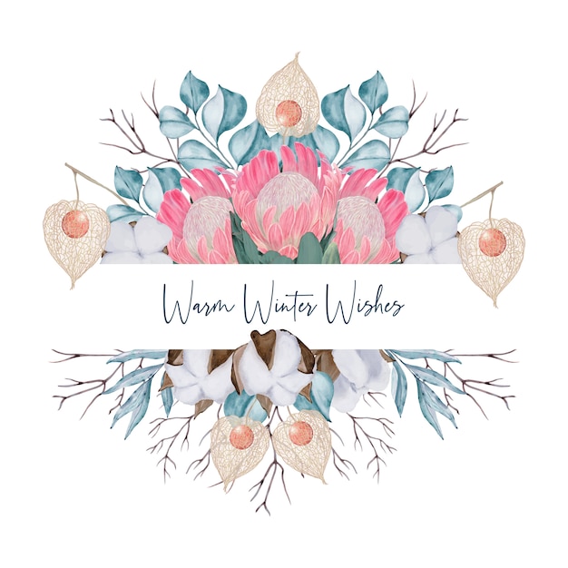 Vector greeting card with flowers and eucalyptus