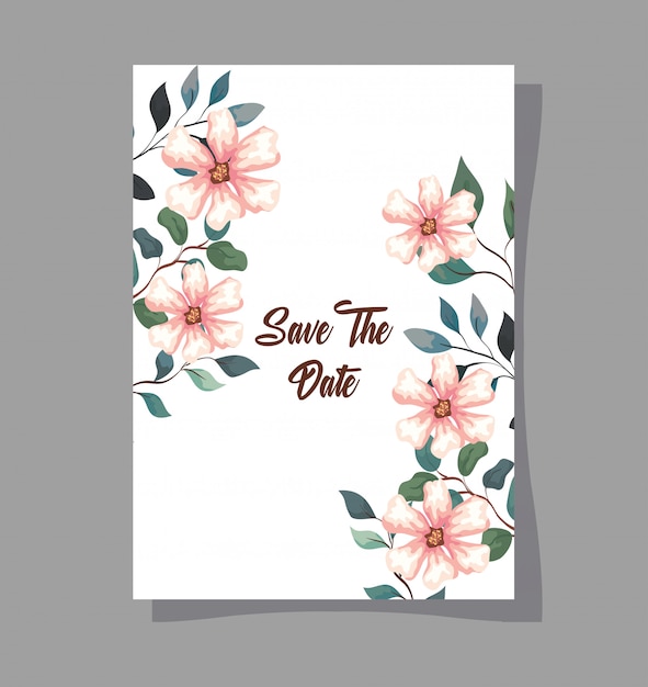 Vector greeting card with flowers, wedding invitation with flowers, with branches and leaves decoration