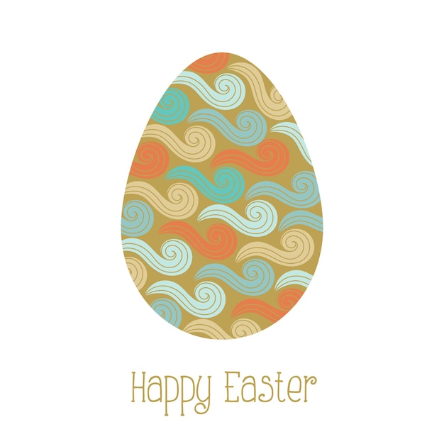 Vector greeting card with gold easter egg with abstract wave pattern