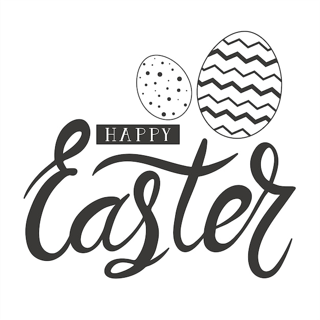 Vector greeting card with happy easter lettering and eggs isolated on white background