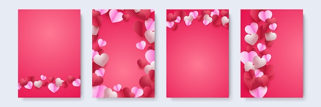 Greeting card with heart balloon abstract decoration happy valentine day banners paper art style