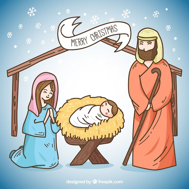 Vector greeting card with illustration of lovely portal of nativity scene