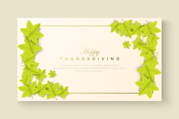 Greeting card with inscription Happy Thanksgiving and hand drawn watercolor fall leaves