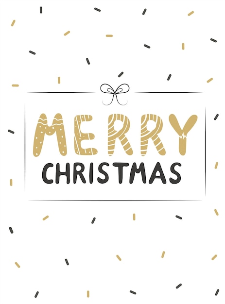 Greeting card with lettering Merry Christmas   gold color on a white background