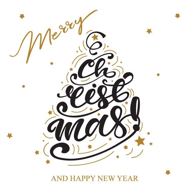 Greeting Card with Lettering Merry Christmas. Vector illustration.