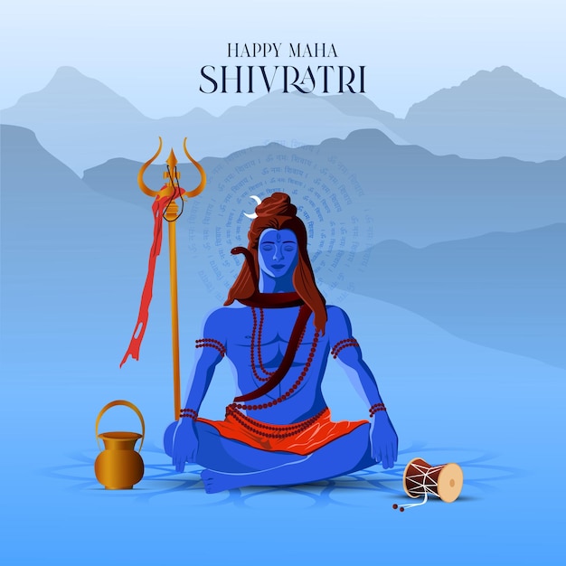 Vector greeting card with lingam and floral decoration for maha shivratri a hindu festival celebrated of s