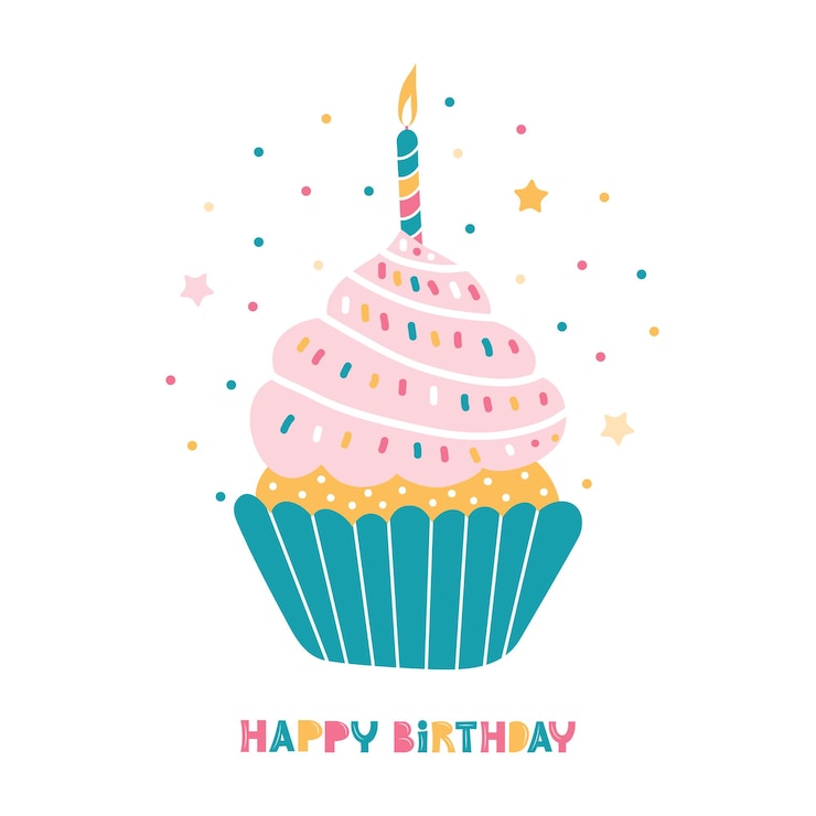 Vector greeting card with muffin with star for making a wish.