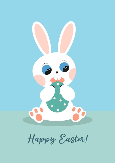 Greeting card with a rabbit and a text happy easter