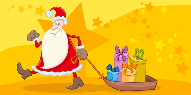 greeting card with santa and gifts