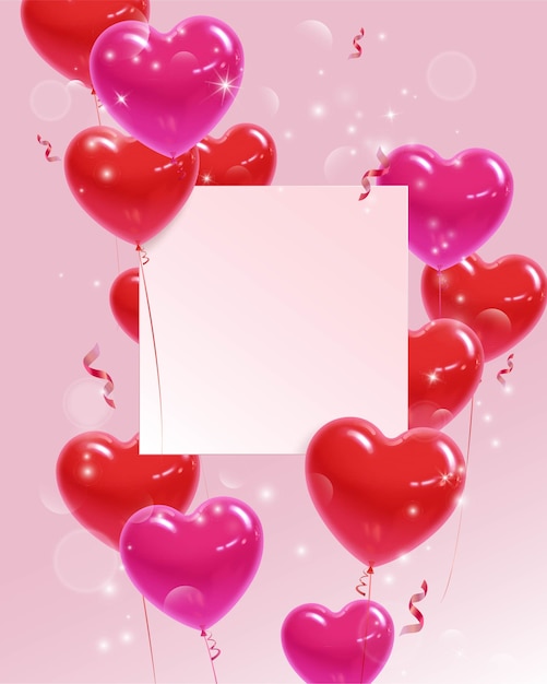 Greeting card with a set of balloons in the shape of a heart. Empty space for text.  illustration