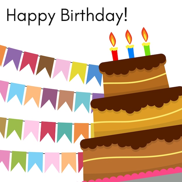 誕生日のお祝いのための甘いケーキとグリーティングカード。ベクトルイラスト